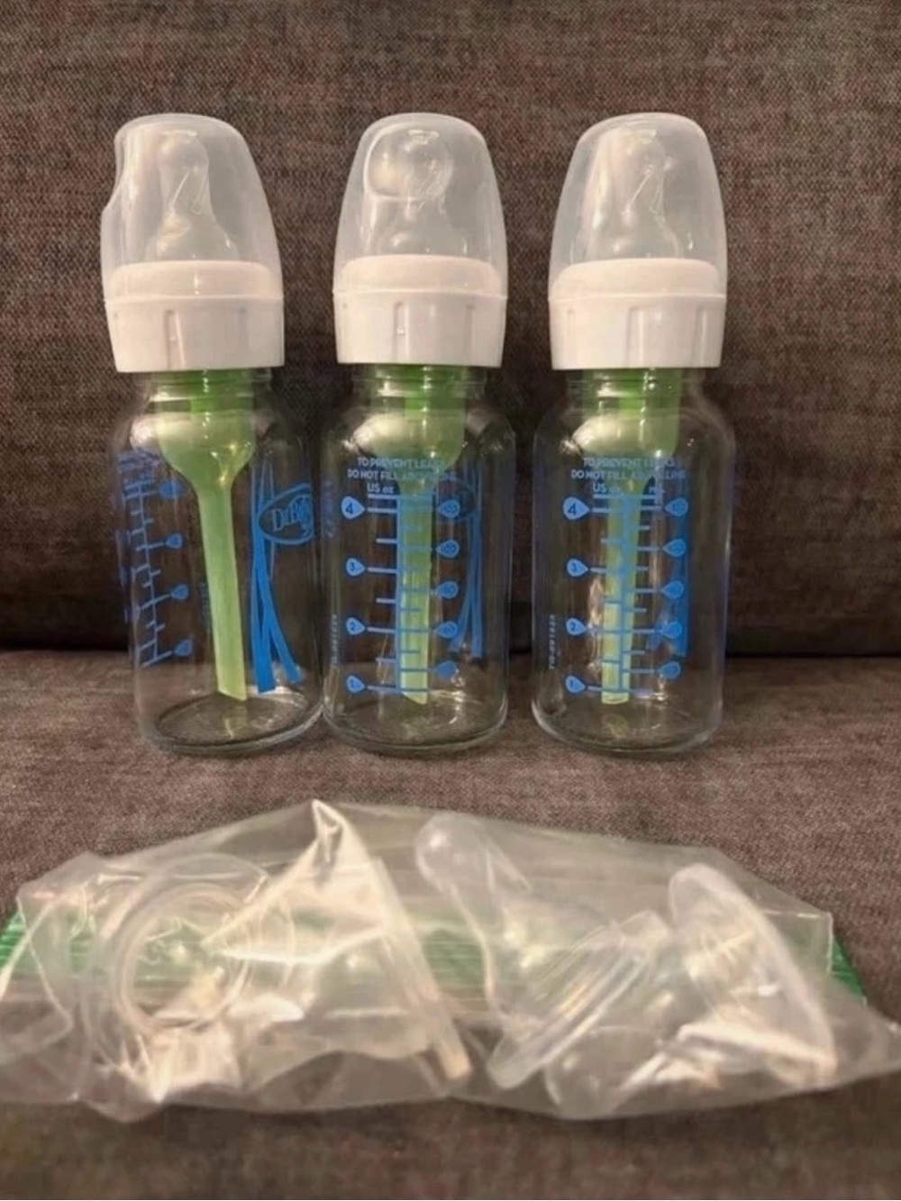 Dr. Brown’s Glass Bottles with Extra Nipples and White Caps - Pack of 3